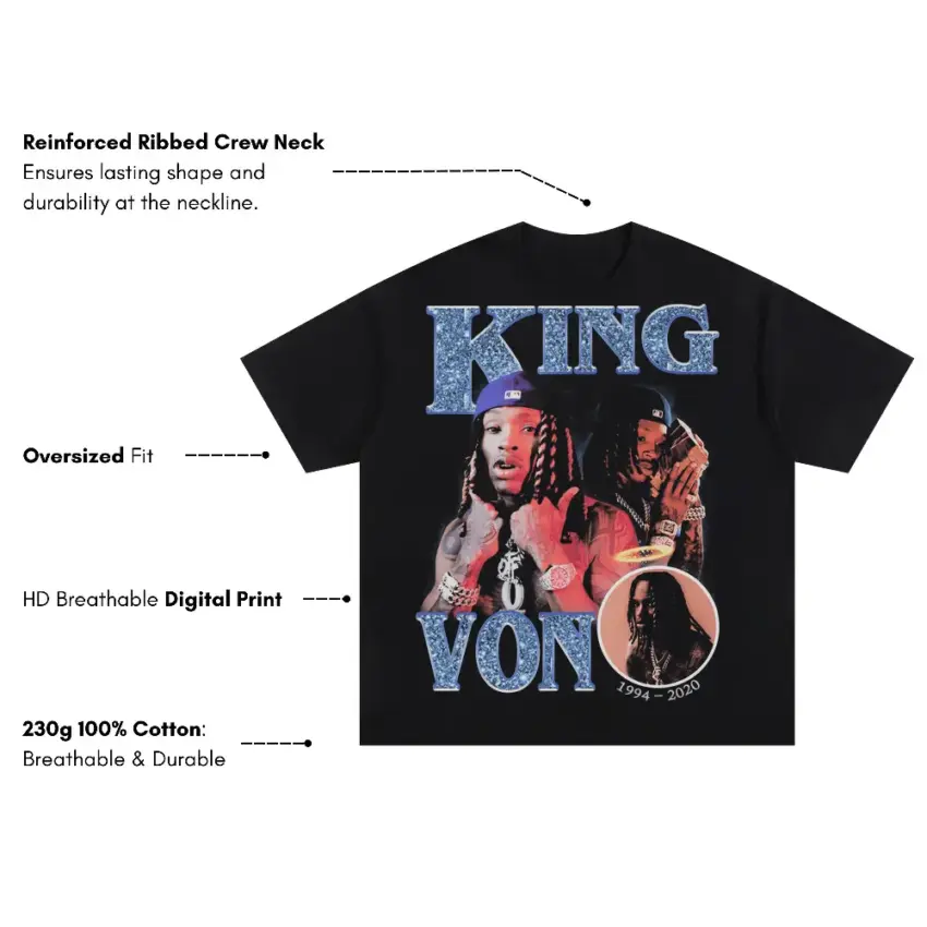 King Von Grandson Tribute Oversized Black Graphic Tee - Image 5