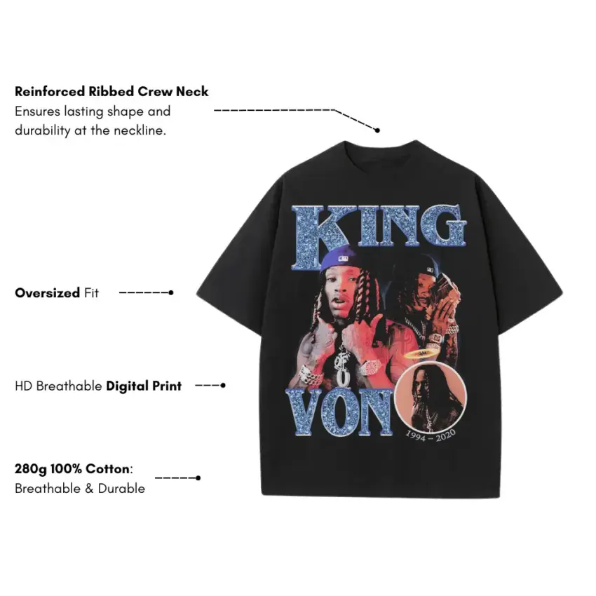 King Von Grandson Tribute Heavyweight Oversized Black Graphic Tee - Image 5