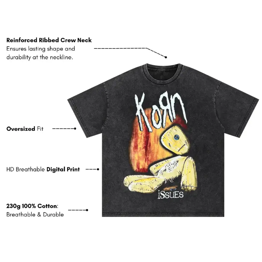 Korn Issues Album Art Oversized Acid Wash T-shirt - Image 5