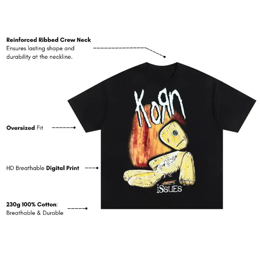 Korn Issues Album Art Oversized Black Graphic Tee - Image 5