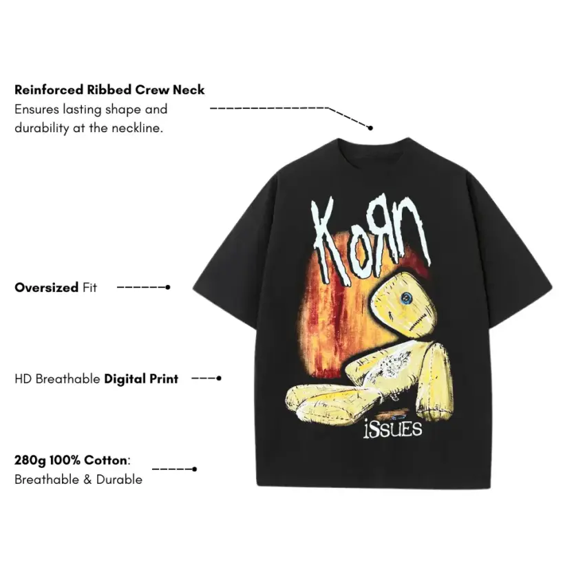 Korn Issues Album Art Heavyweight Oversized Black Graphic Tee - Image 5