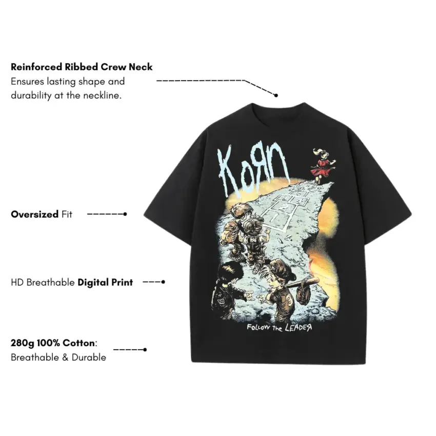 Korn Vintage Rock Tee Heavyweight Oversized Black Graphic Tee - Image 5
