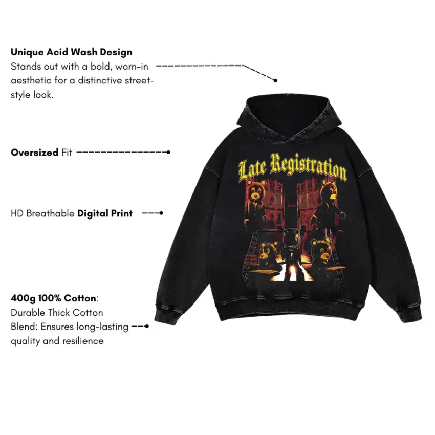 Late Registration Aicd Wash Oversized Hoodie - Image 5