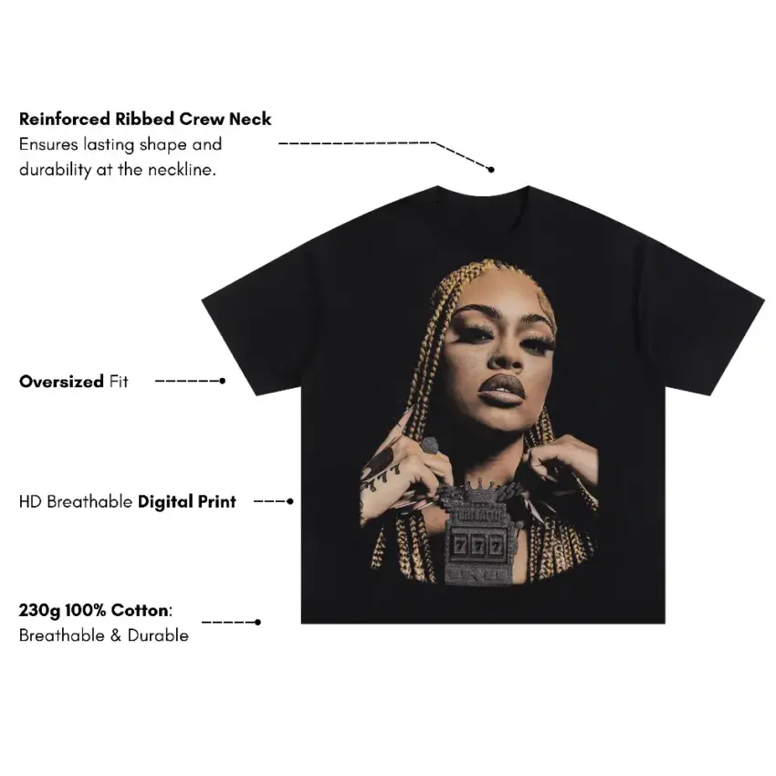 Latto Big Energy Portrait Oversized Black Graphic Tee - Image 5