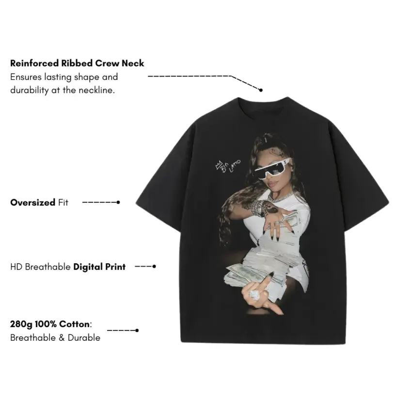 Latto Queen Of Da Souf Pose Heavyweight Oversized Black Graphic Tee - Image 5