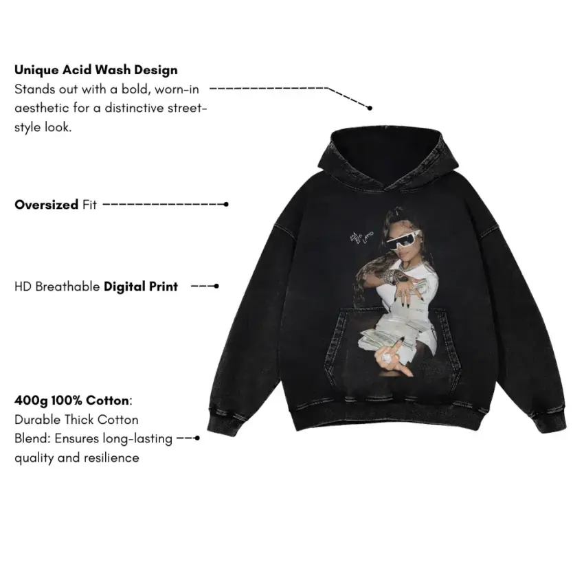 Latto Queen Of Da Souf Pose Aicd Wash Oversized Hoodie - Image 5