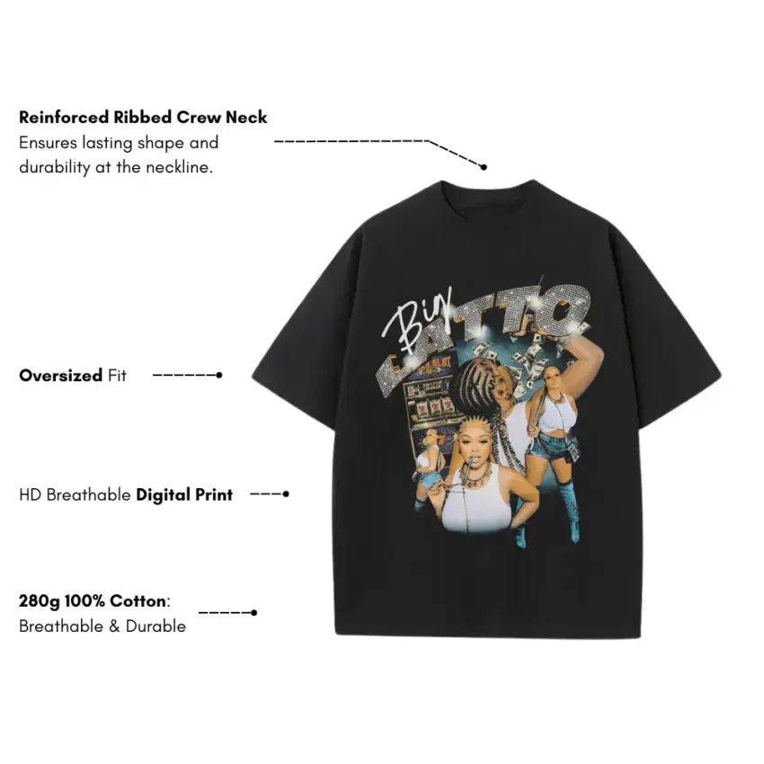 Latto Queen Of Da Souf Heavyweight Oversized Black Graphic Tee - Image 5