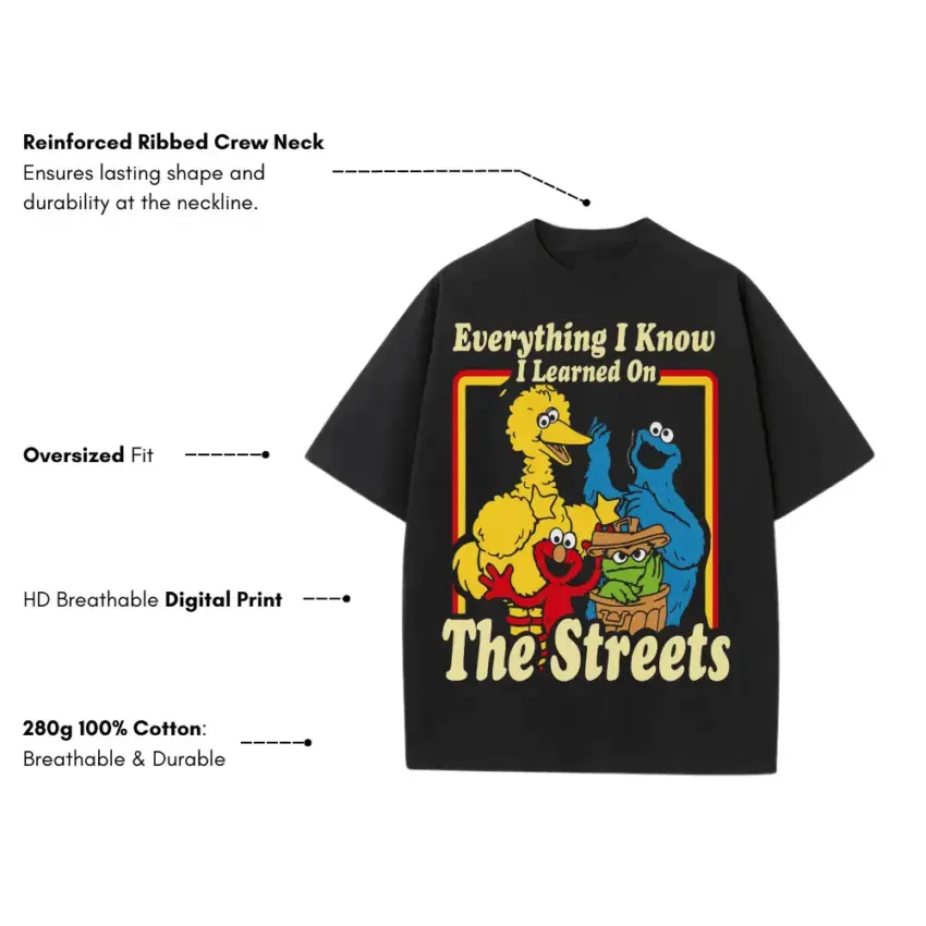 Learned On The Streets Heavyweight Oversized Black Graphic Tee - Image 5