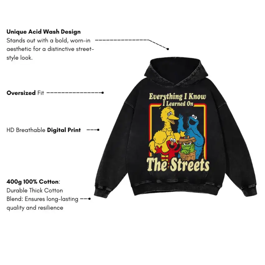 Learned On The Streets Aicd Wash Oversized Hoodie - Image 5