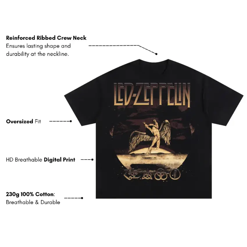 Led Zeppelin Swan Song Oversized Black Graphic Tee - Image 5