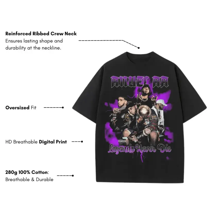 Legends Never Die2 Heavyweight Oversized Black Graphic Tee - Image 5