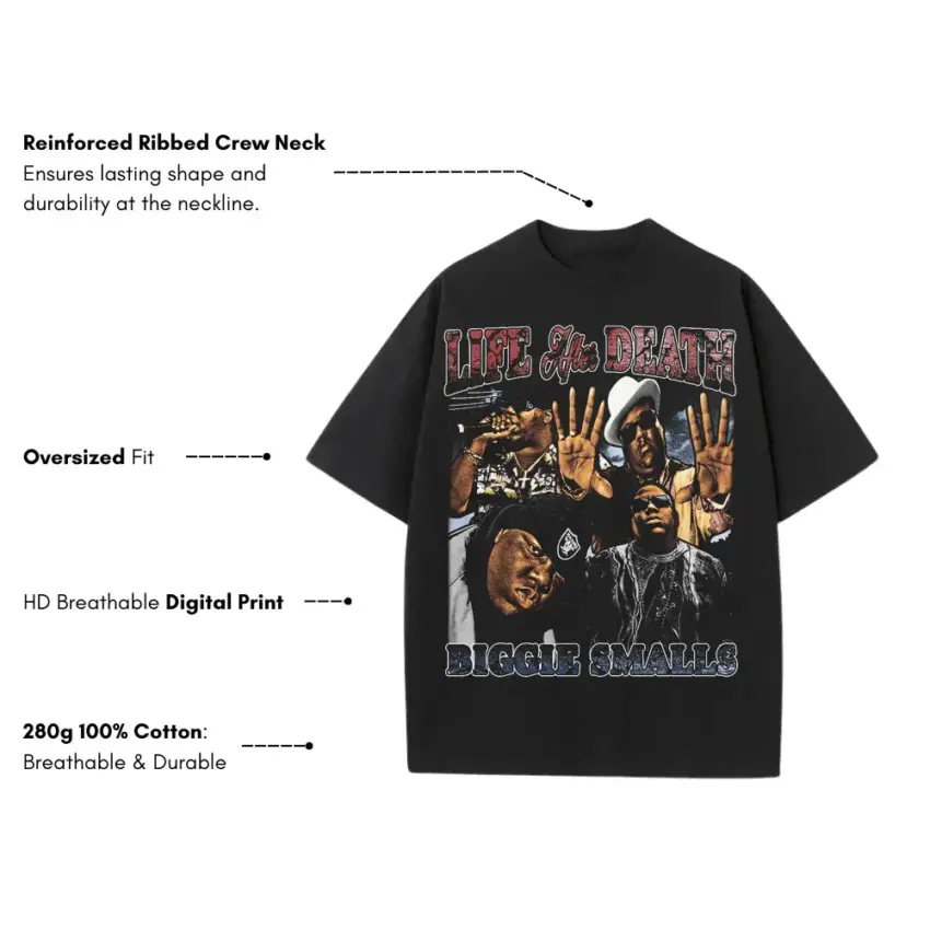 Life After Death Legacy Heavyweight Oversized Black Graphic Tee - Image 5