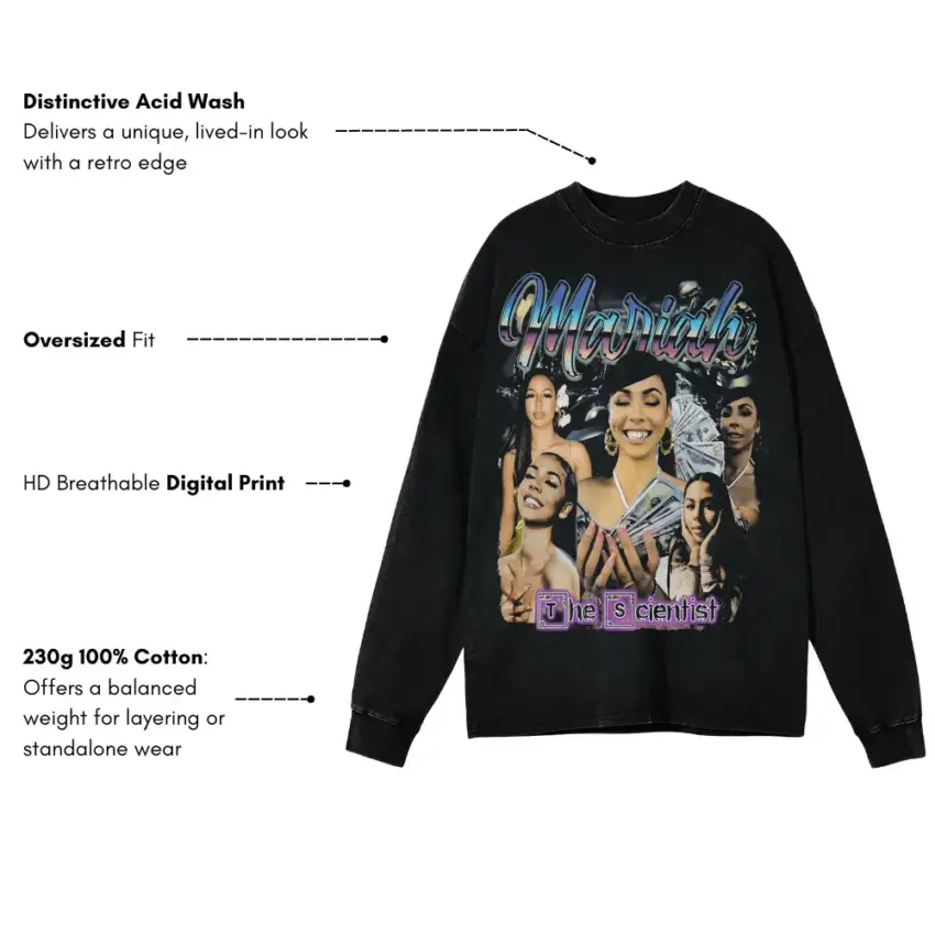 Life Of A Famous Family Aicd Wash Oversized Long Sleeve Shirt - Image 5