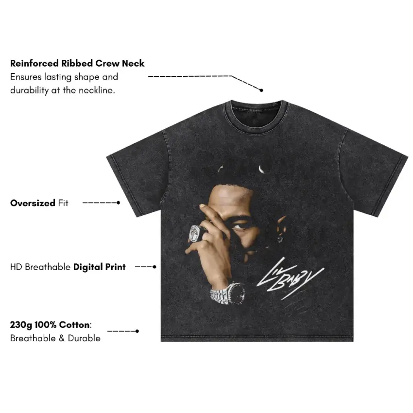 Lil Baby Pensive Portrait Oversized Acid Wash T-shirt - Image 5