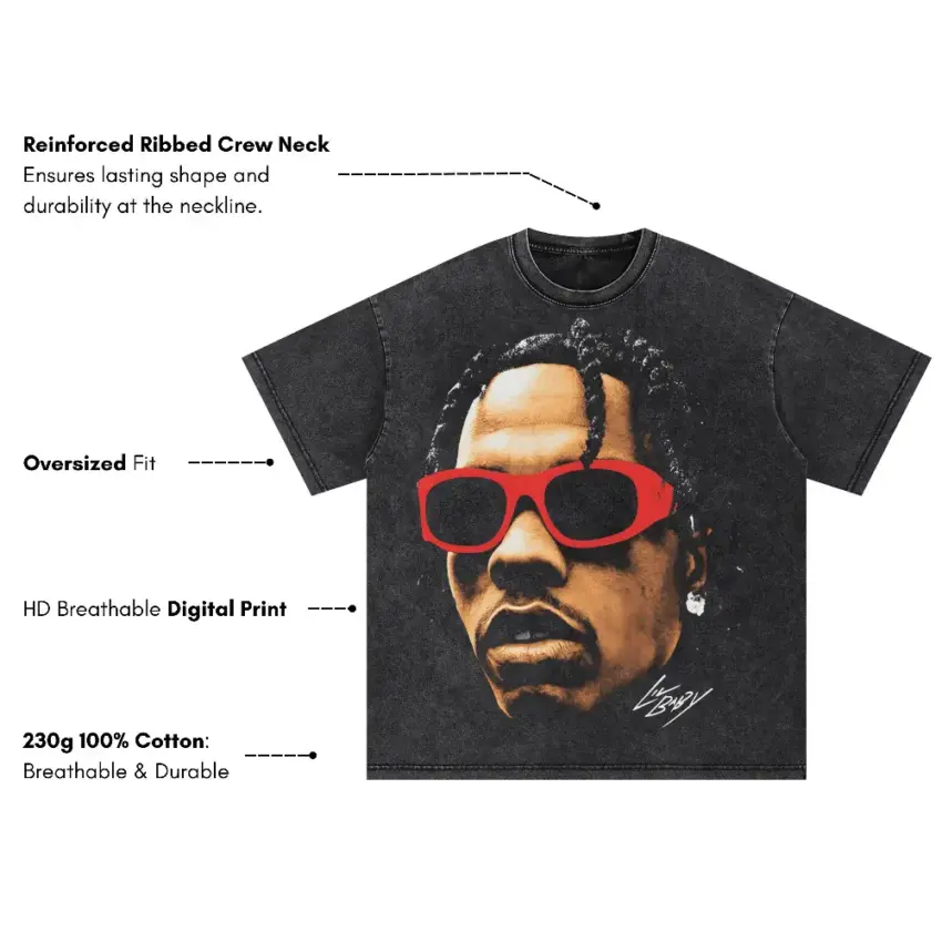 Lil Baby Red Shades Oversized Acid Wash T-shirt - Image 5