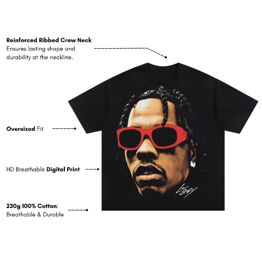 Lil Baby Red Shades Oversized Black Graphic Tee - Image 5