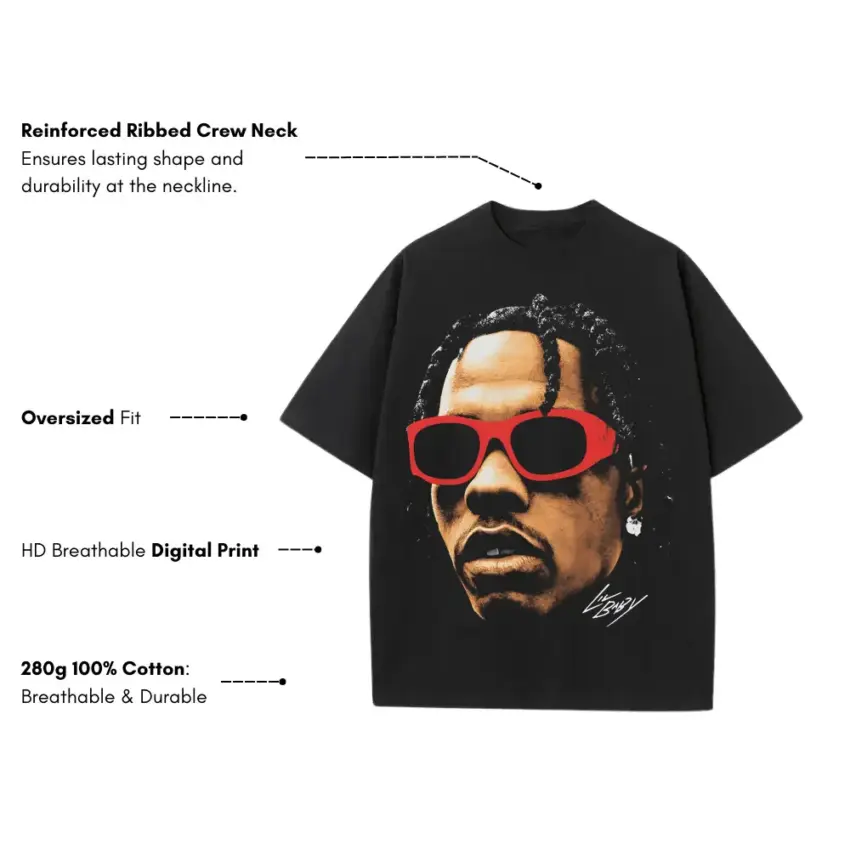 Lil Baby Red Shades Heavyweight Oversized Black Graphic Tee - Image 5