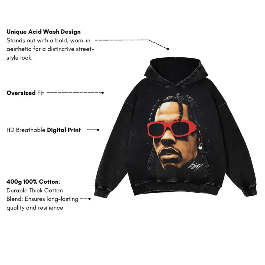 Lil Baby Red Shades Aicd Wash Oversized Hoodie - Image 5