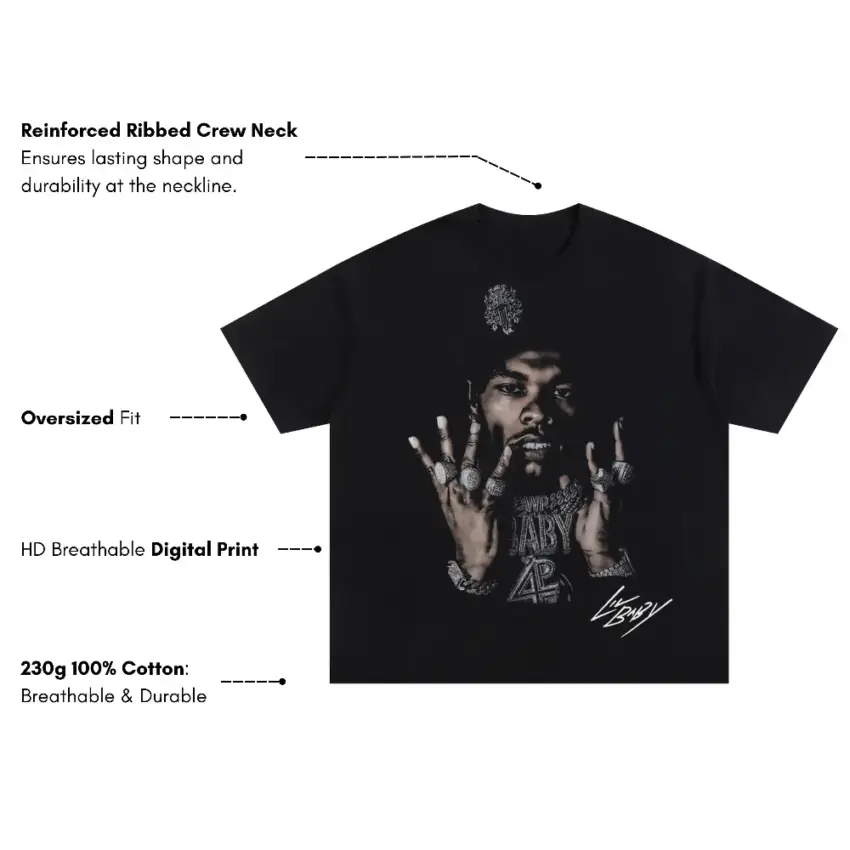 Lil Baby Signature Portrait Oversized Black Graphic Tee - Image 5