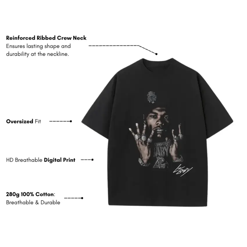 Lil Baby Signature Portrait Heavyweight Oversized Black Graphic Tee - Image 5