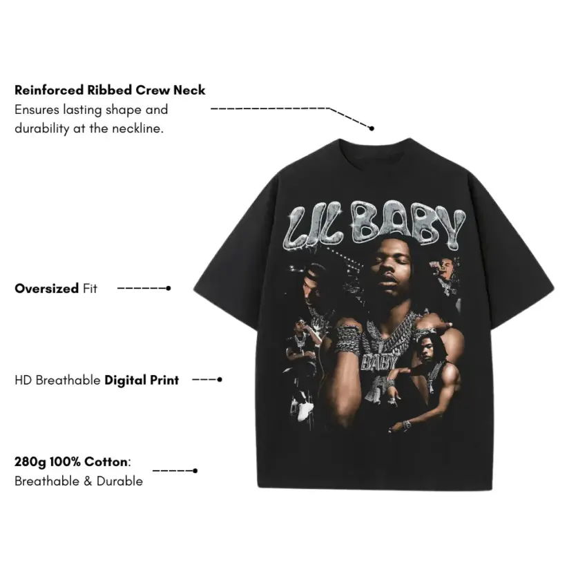 Lil Baby The Hero Heavyweight Oversized Black Graphic Tee - Image 5