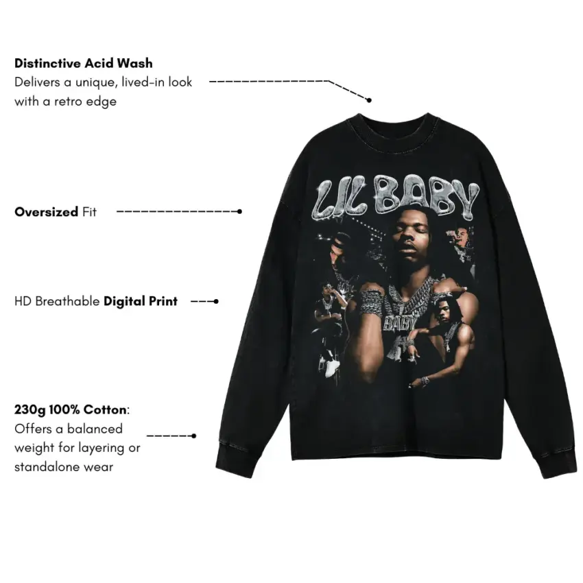 Lil Baby The Hero Aicd Wash Oversized Long Sleeve Shirt - Image 5