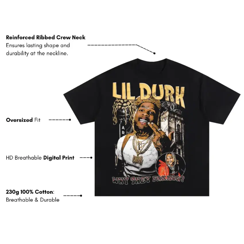 Lil Durk 7220 Era Oversized Black Graphic Tee - Image 5
