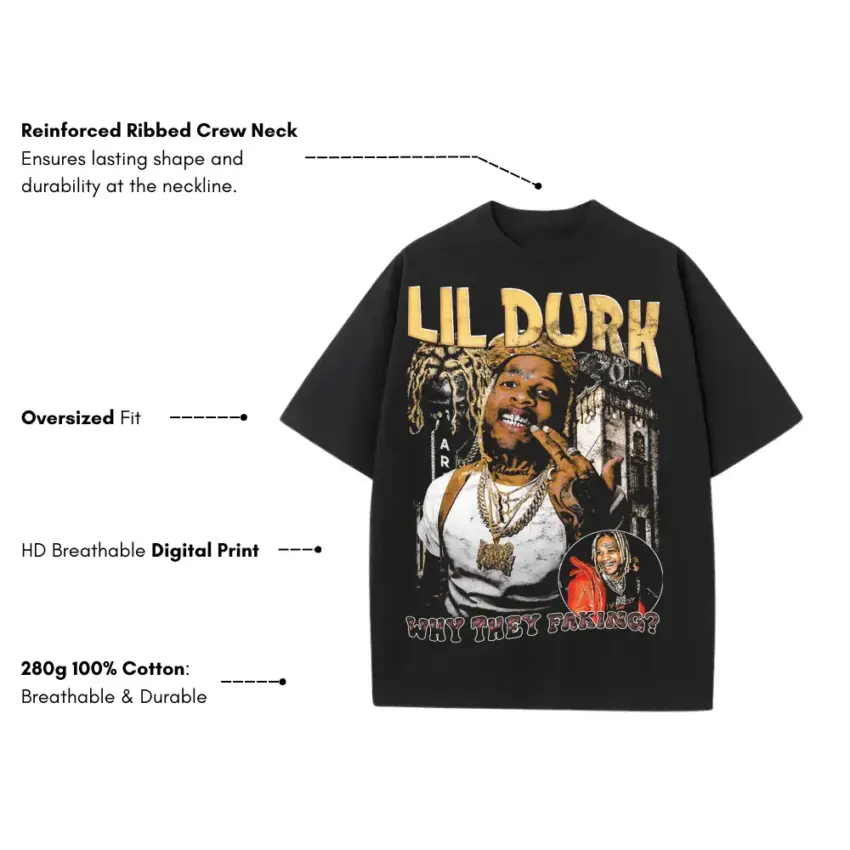 Lil Durk 7220 Era Heavyweight Oversized Black Graphic Tee - Image 5