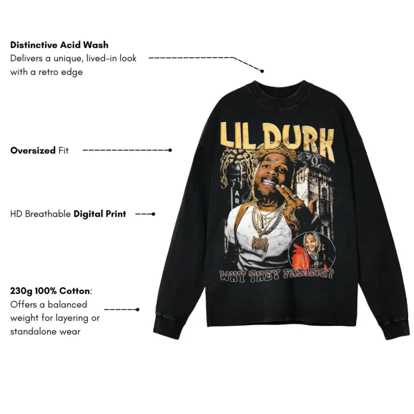 Lil Durk 7220 Era Aicd Wash Oversized Long Sleeve Shirt - Image 5