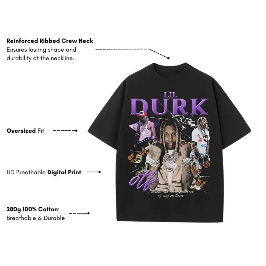 Lil Durk Purple Aesthetic Heavyweight Oversized Black Graphic Tee - Image 5