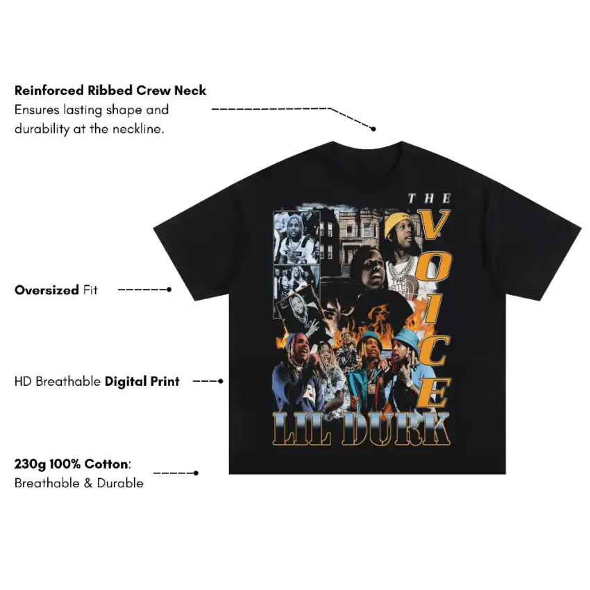 Lil Durk The Voice Collage Oversized Black Graphic Tee - Image 5