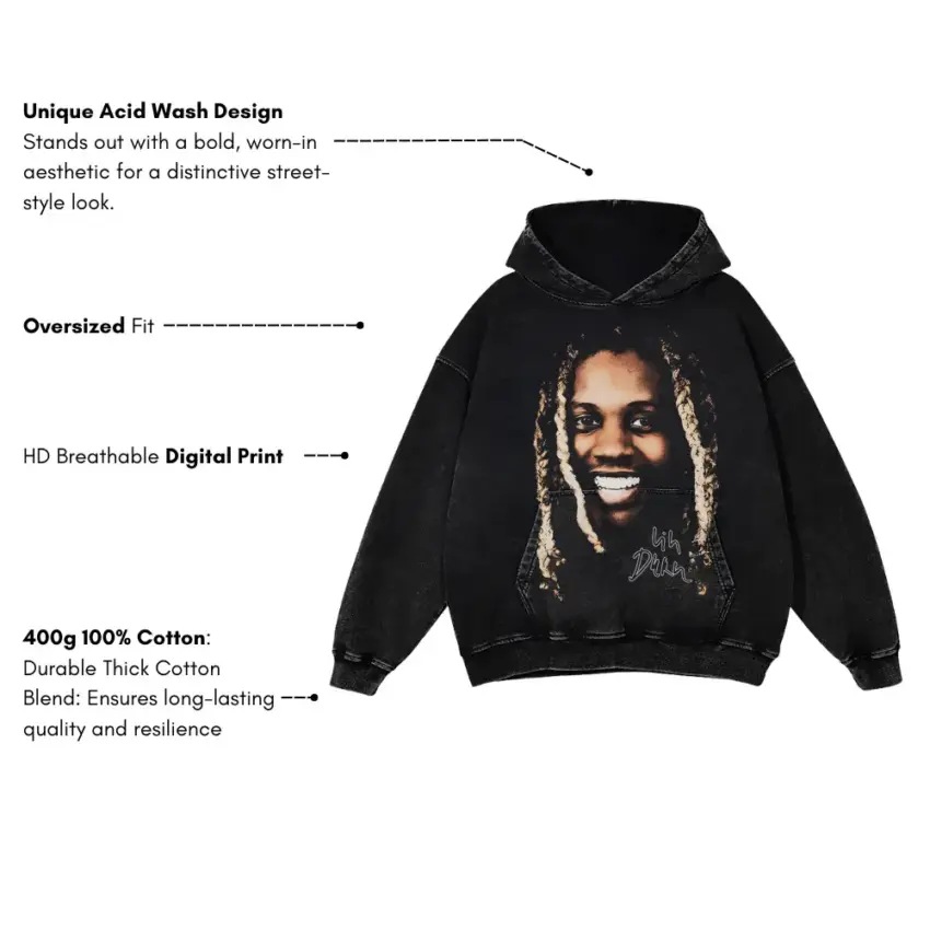 Lil Durk The Voice Of The Streets Aicd Wash Oversized Hoodie - Image 2