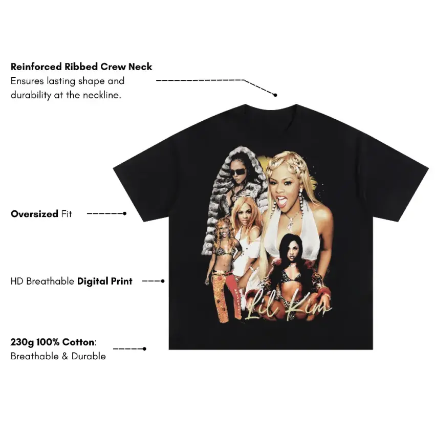 Lil Kim Notorious KIM Oversized Black Graphic Tee - Image 5