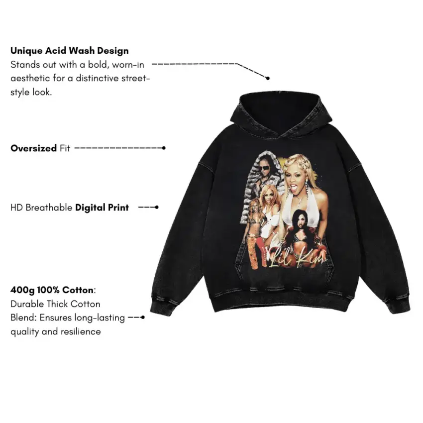 Lil Kim Notorious KIM Aicd Wash Oversized Hoodie - Image 5