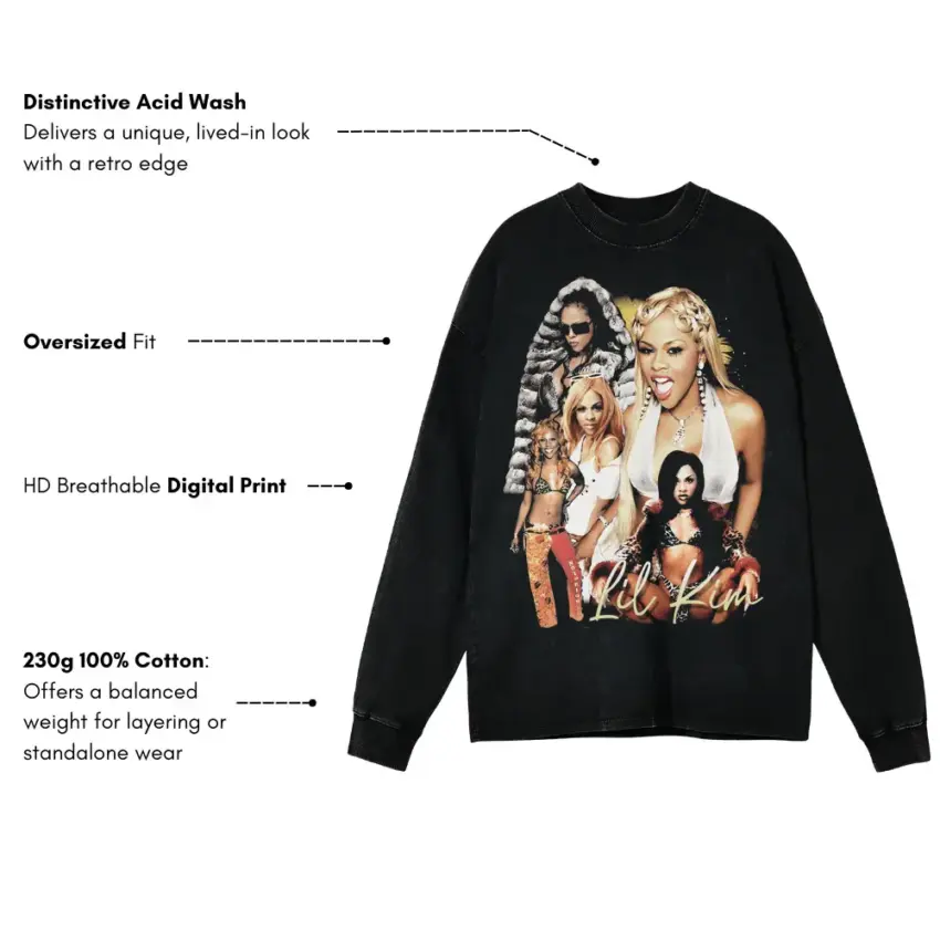 Lil Kim Notorious KIM Aicd Wash Oversized Long Sleeve Shirt - Image 5