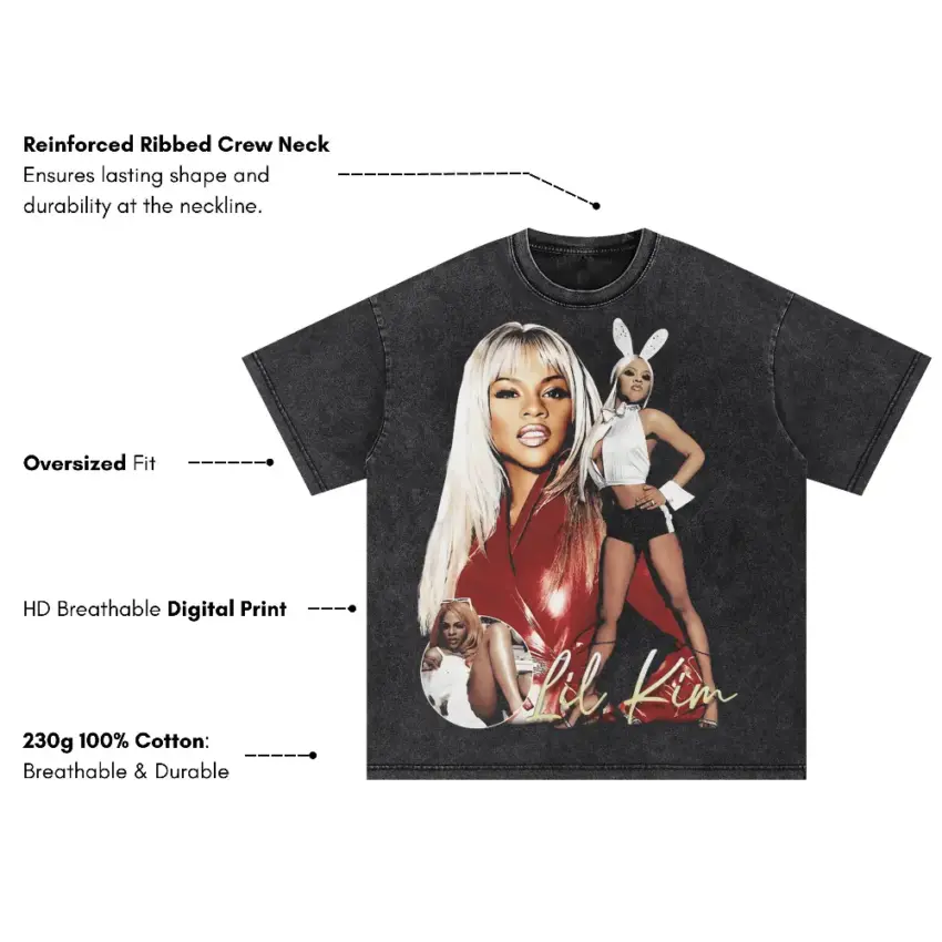 Lil Kim Queen Bee Oversized Acid Wash T-shirt - Image 5