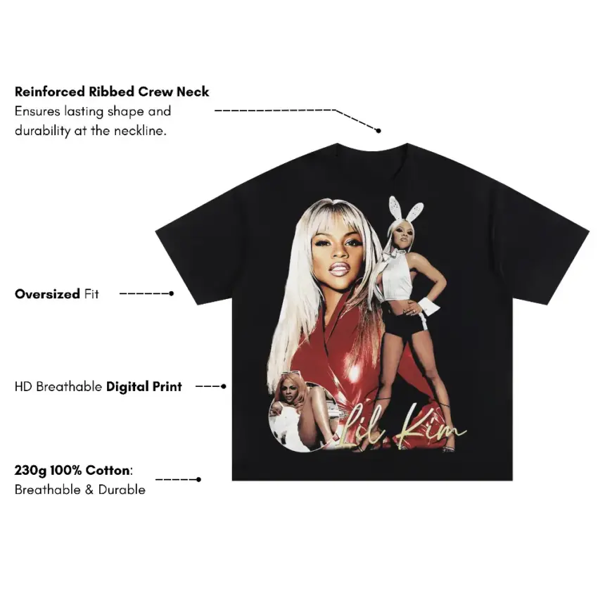 Lil Kim Queen Bee Oversized Black Graphic Tee - Image 5