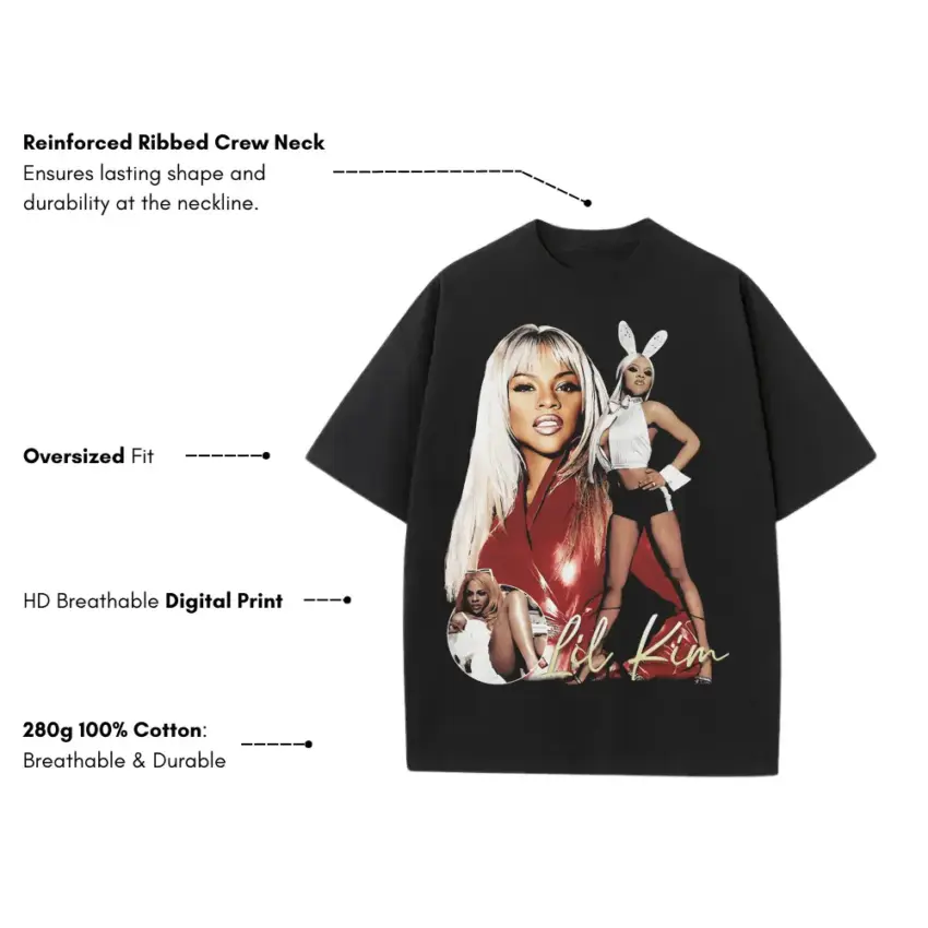 Lil Kim Queen Bee Heavyweight Oversized Black Graphic Tee - Image 5