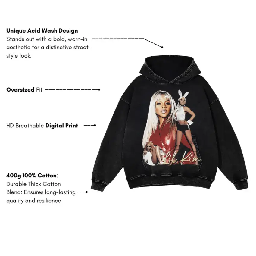 Lil Kim Queen Bee Aicd Wash Oversized Hoodie - Image 5