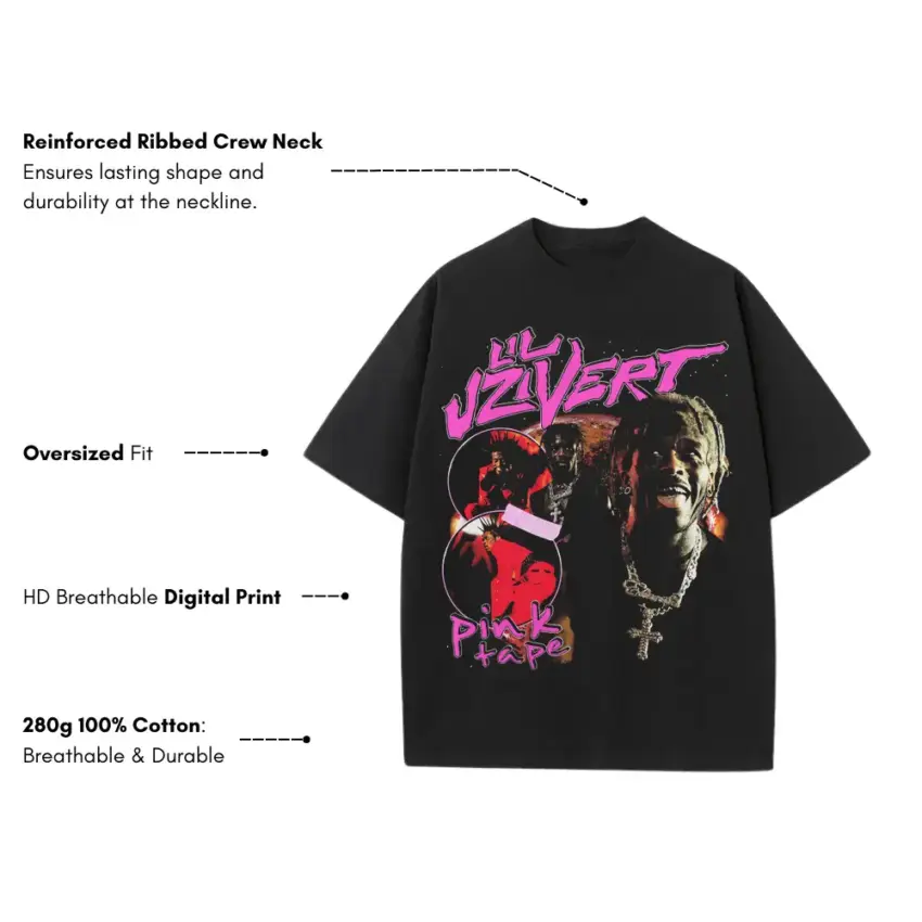 Lil Uzi Vert Collage Heavyweight Oversized Black Graphic Tee - Image 5