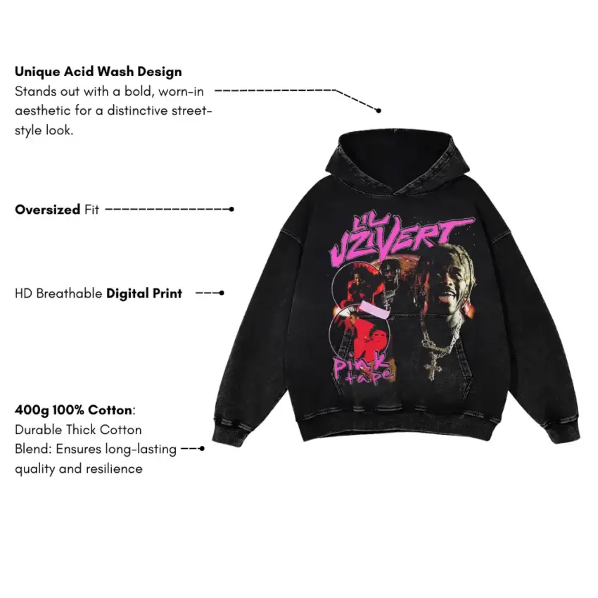 Lil Uzi Vert Collage Aicd Wash Oversized Hoodie - Image 5