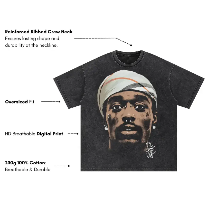 Lil Uzi Vert Portrait Oversized Acid Wash T-shirt - Image 5