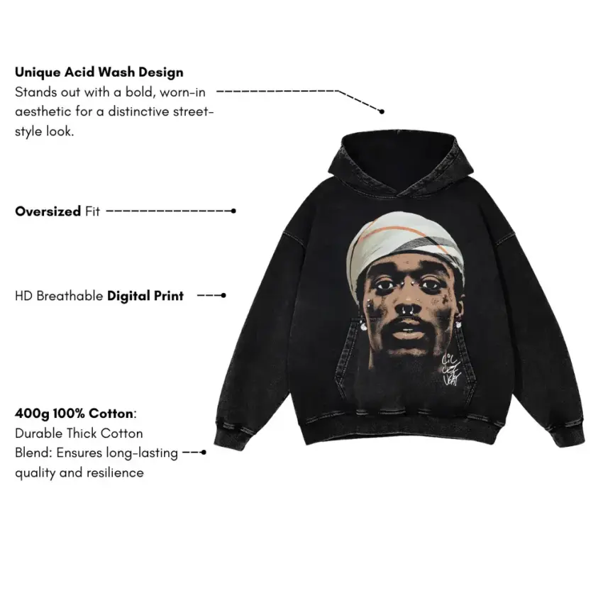 Lil Uzi Vert Portrait Aicd Wash Oversized Hoodie - Image 5