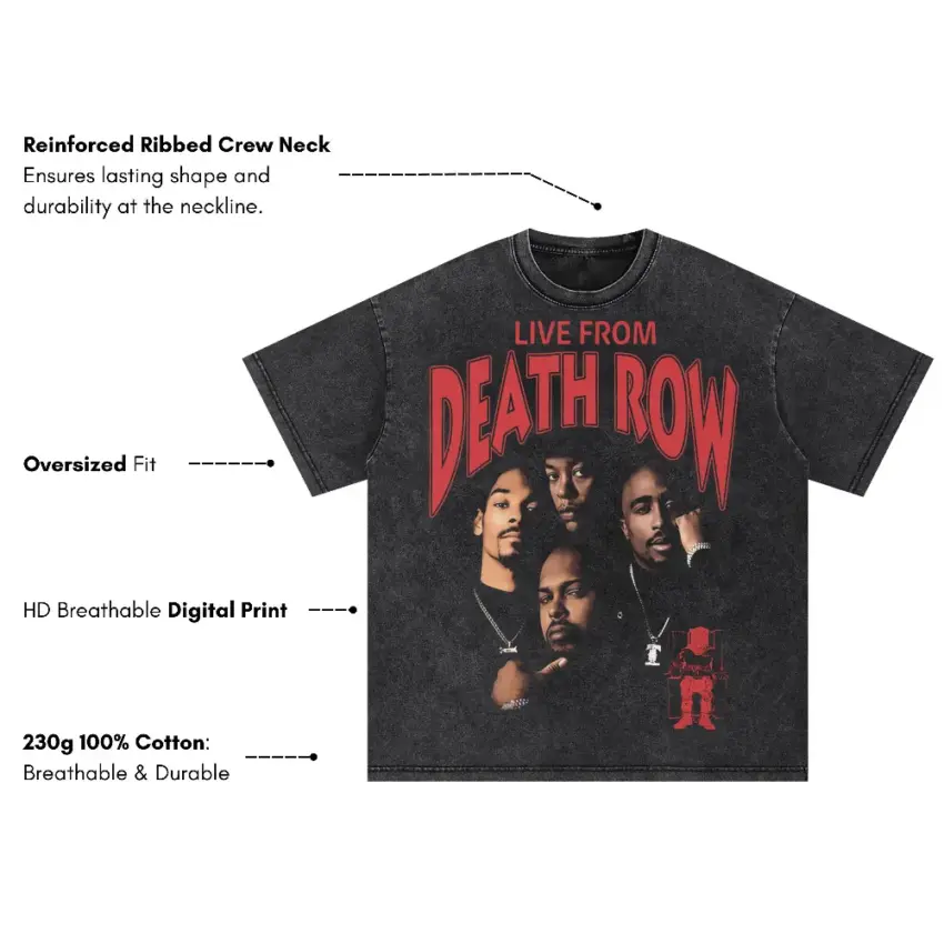 Live From Death Row Oversized Acid Wash T-shirt - Image 5