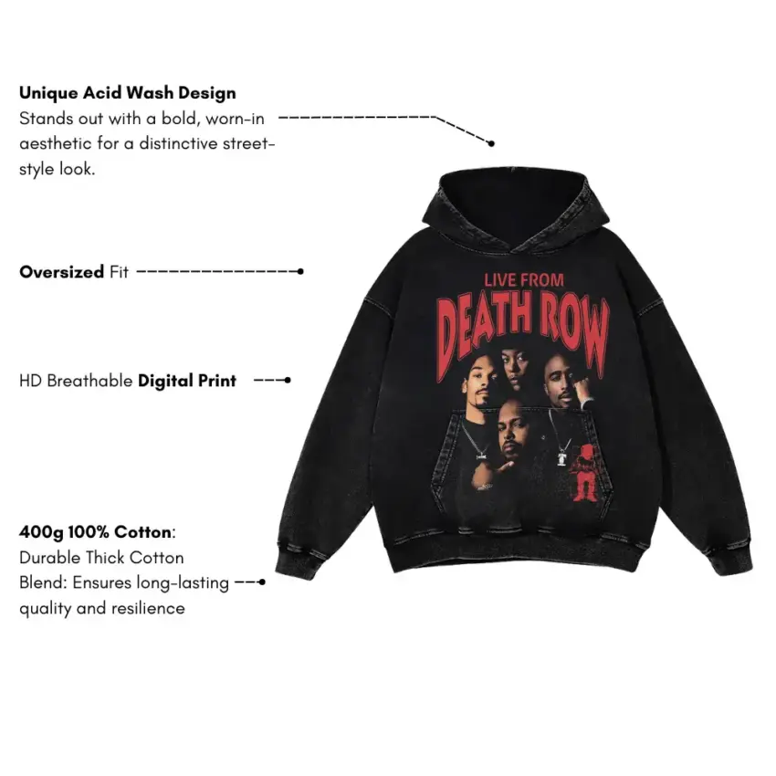 Live From Death Row Aicd Wash Oversized Hoodie - Image 5