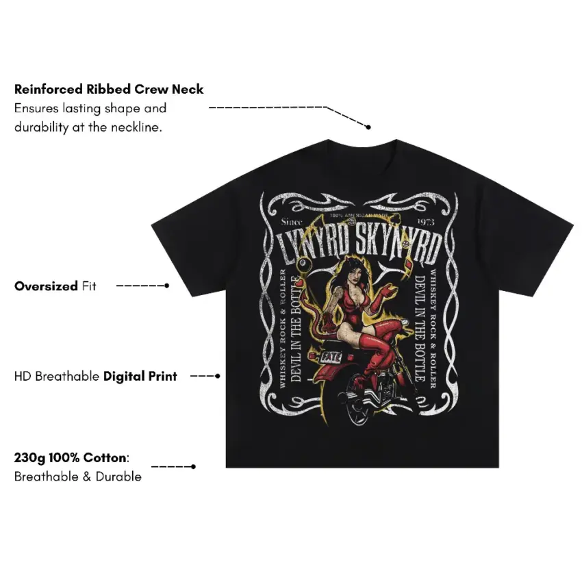 Lynyrd Skynyrd Free Bird Oversized Black Graphic Tee - Image 5