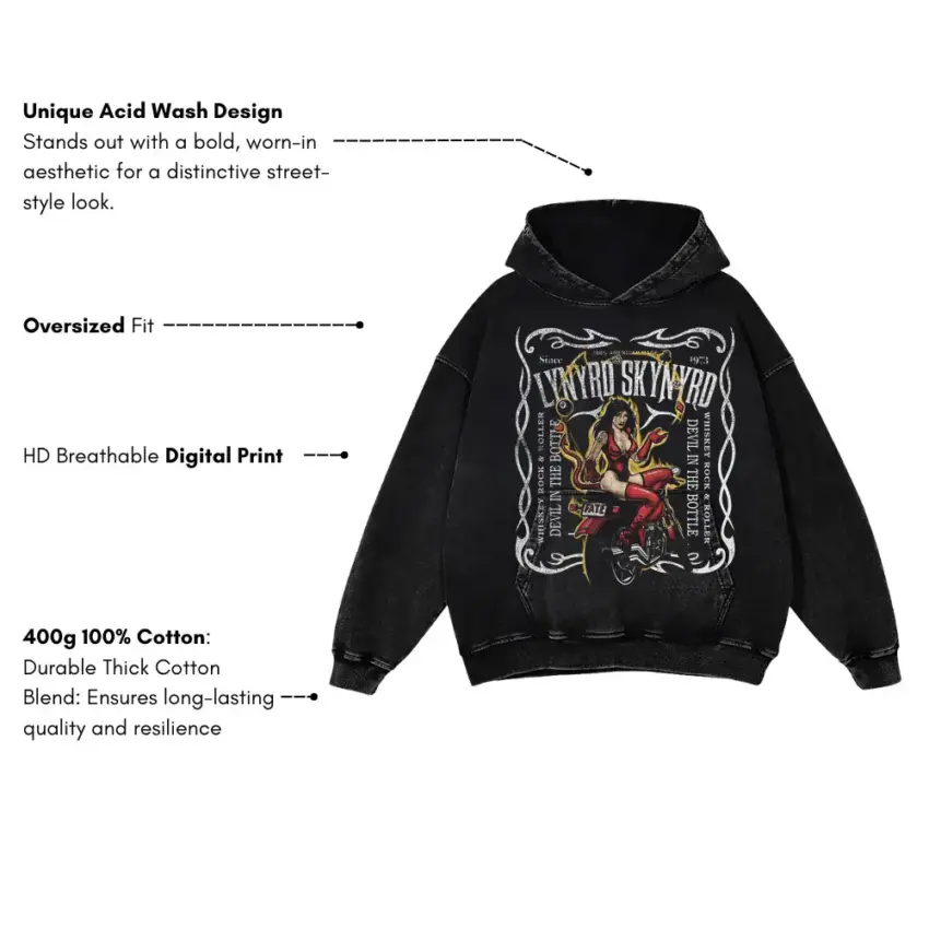 Lynyrd Skynyrd Free Bird Aicd Wash Oversized Hoodie - Image 5