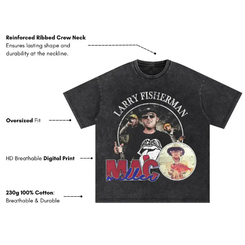 Mac Miller Larry Fisherman Tribute Oversized Acid Wash T-shirt - Image 5