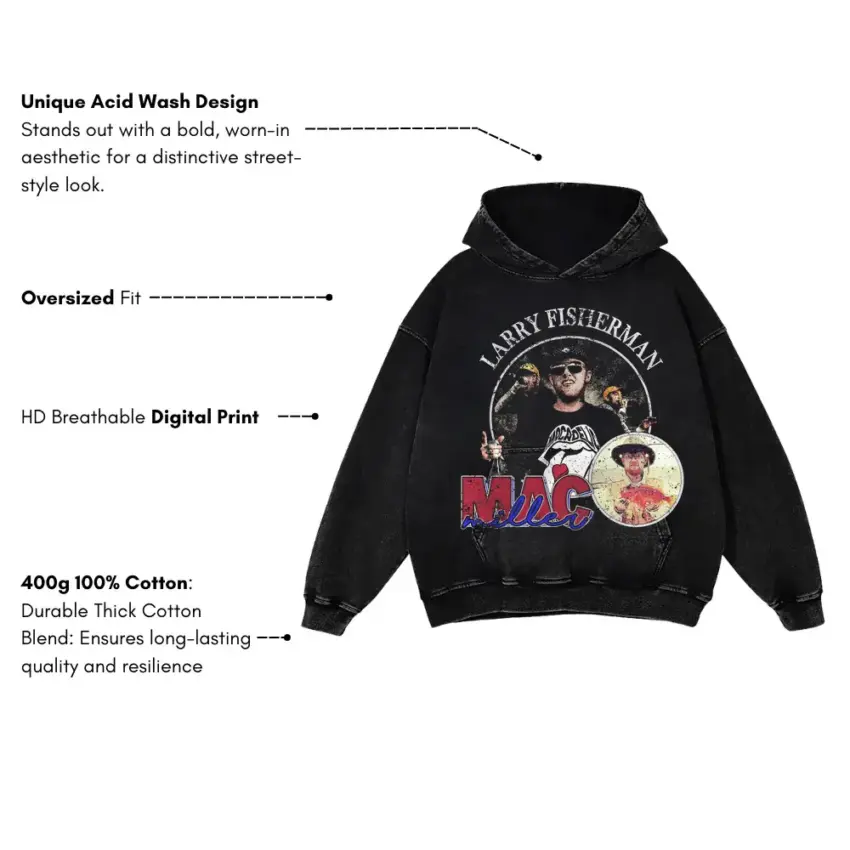 Mac Miller Larry Fisherman Aicd Wash Oversized Hoodie - Image 5