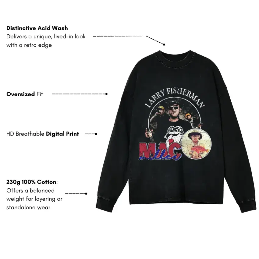 Mac Miller Larry Fisherman Aicd Wash Oversized Long Sleeve Shirt - Image 5